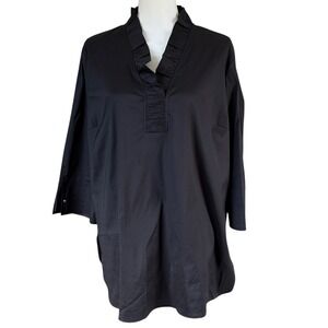 Ming Wang Womens Top‎ Tunic Blouse Black Ruffle Neckline 3/4 Sleeve Size L